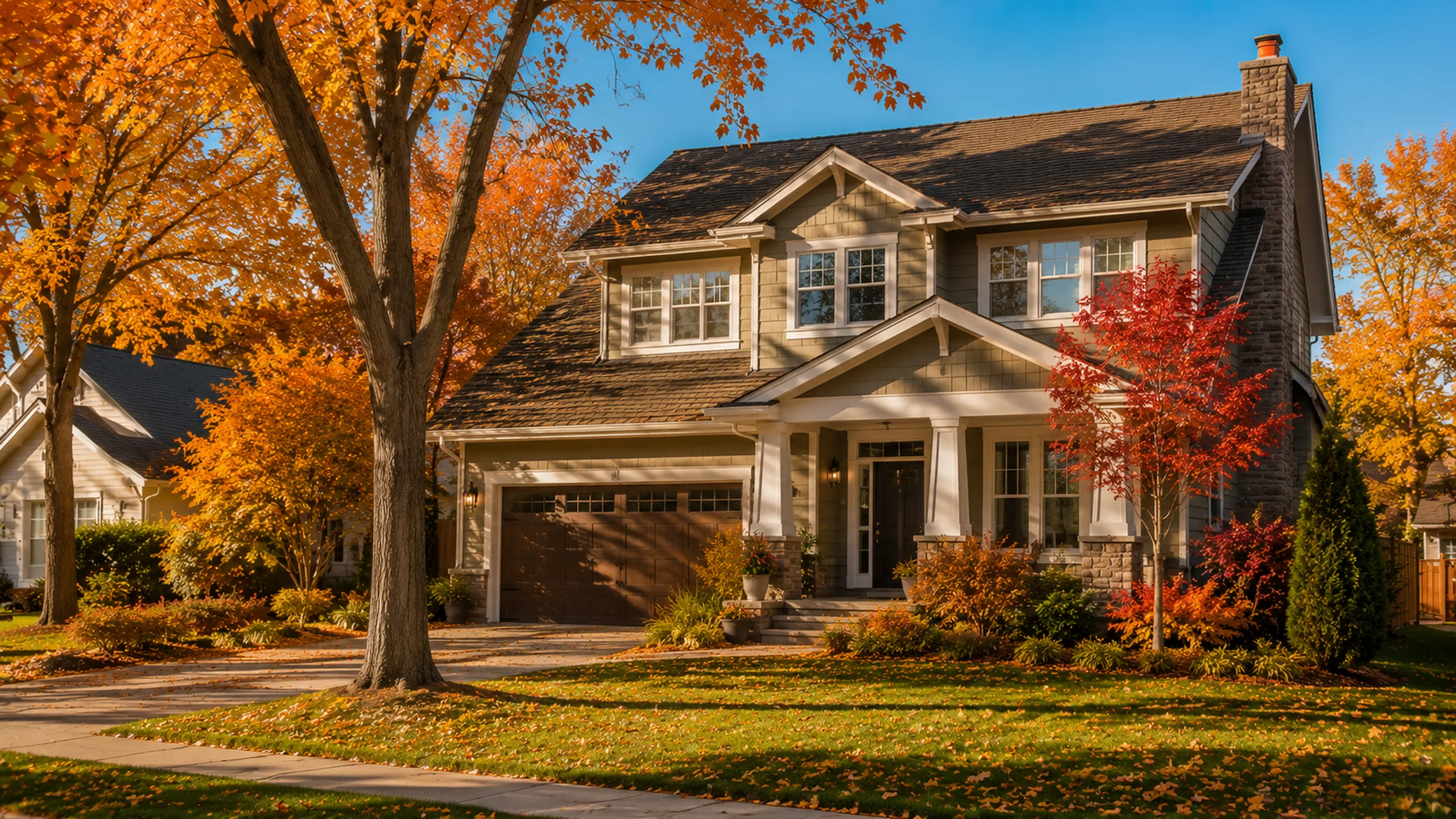 Two-story Roseville MN home in autumn — pre-winter home inspection season