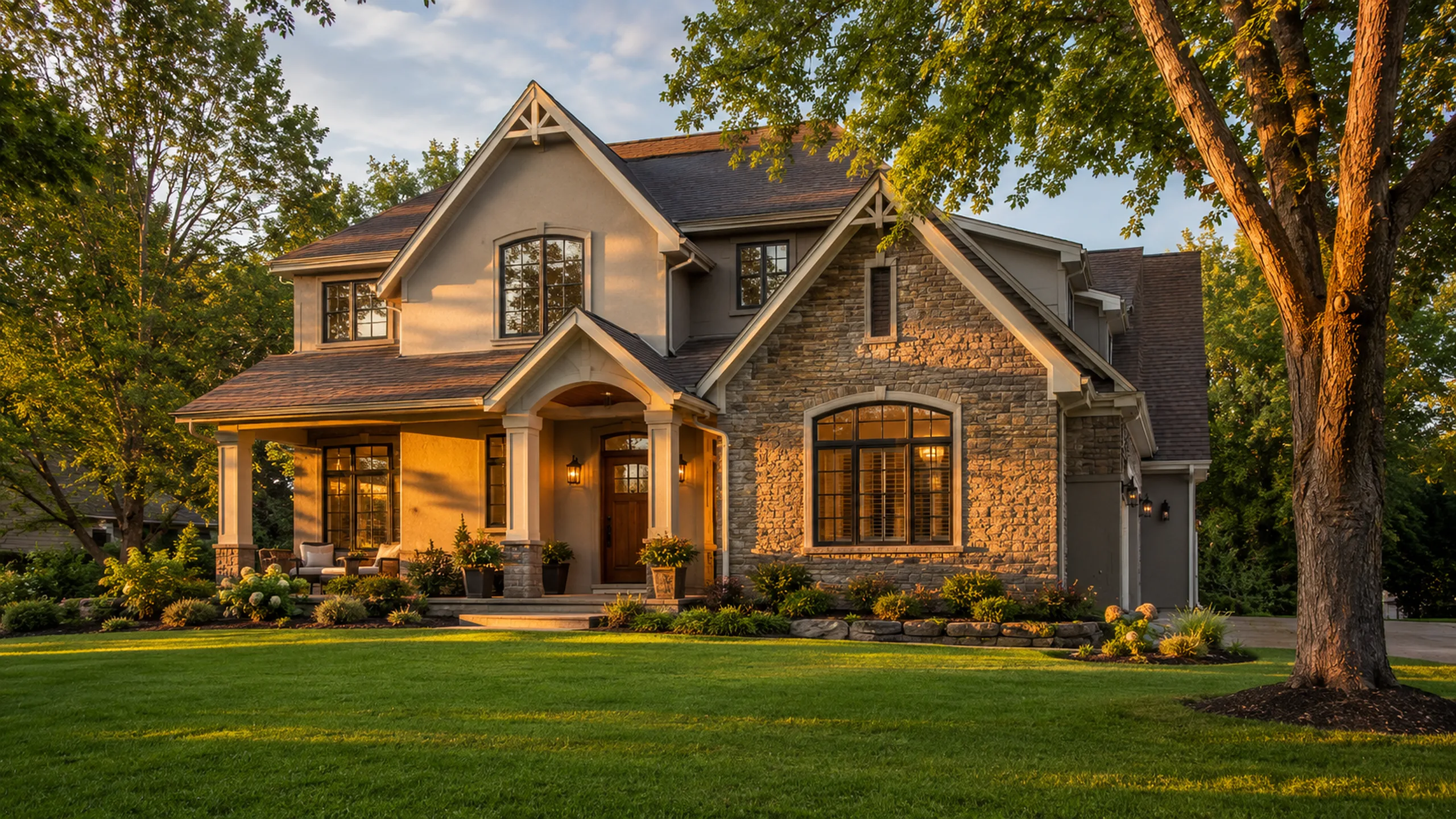 Stately custom Roseville MN home at golden hour — high-end inspection client