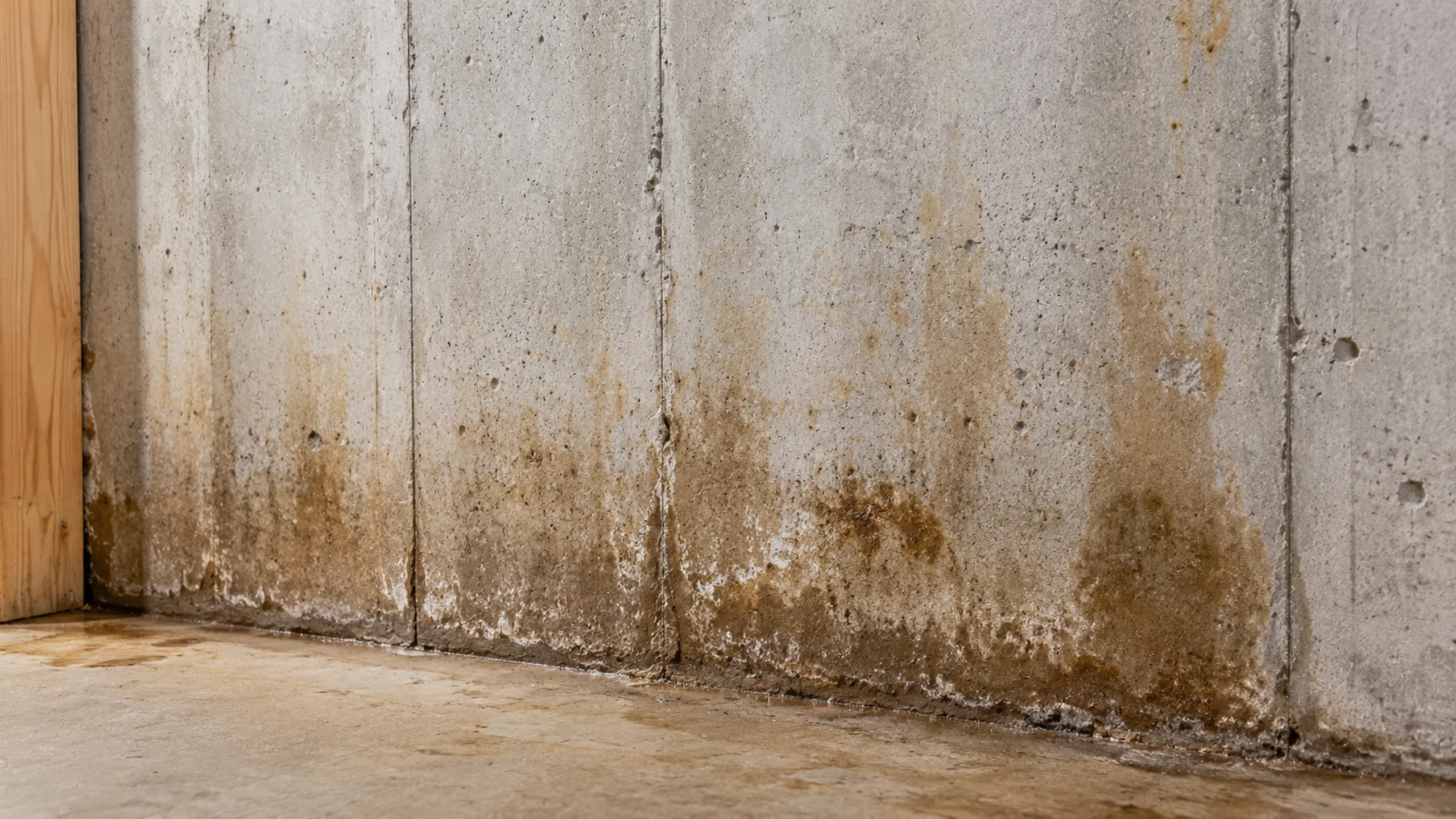 Water staining on a Roseville MN basement wall — drain-tile and grading diagnosis